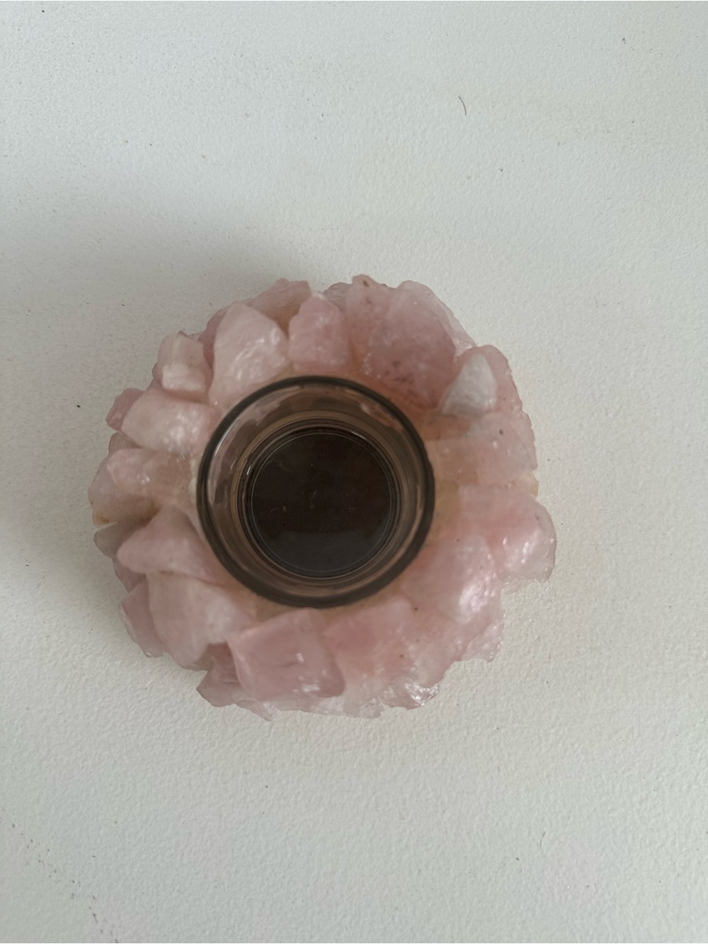 Rose Quartz Crystal Tea Light Holder - Pink Gem Accent